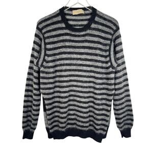 Maison Flaneur Wool Mohair Striped Sweater 46/L Knit Italy Black Gray